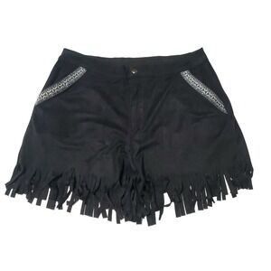 Fringed Shorts POL‎ Suede-Like Shorts Women's Size Medium Black